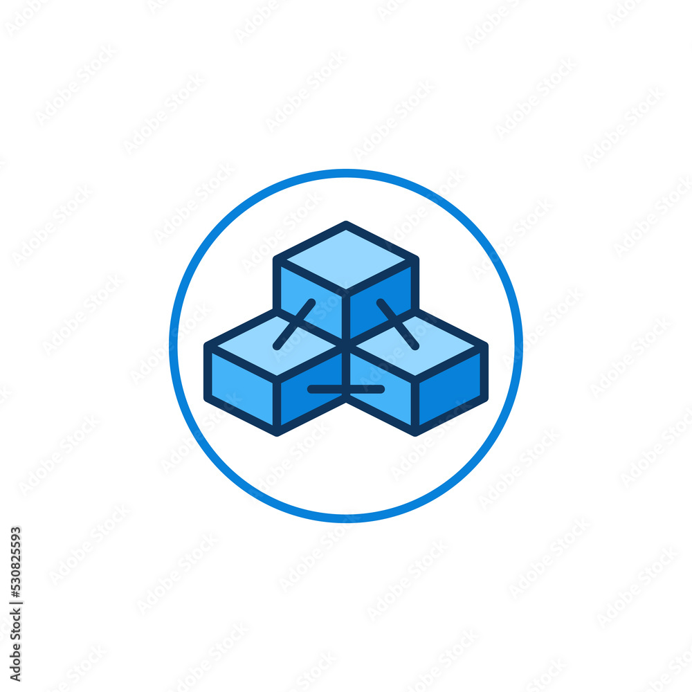 Blockchain with 3 Blocks in circle vector concept blue icon or sign Blockchain with 3 Blocks in circle vector concept blue icon or sign
