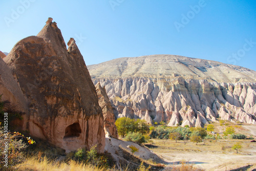 Awesome view of rock formations in Pasabag valley in Cappadocia, Turkey. Fabulous landscape of Goreme Historical National Park. Cappadocia is a popular tourist destination of Turkey.
