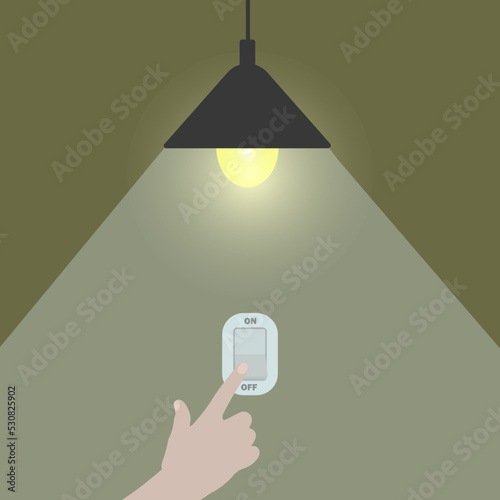 Hand turning off the light. Vector design. photo