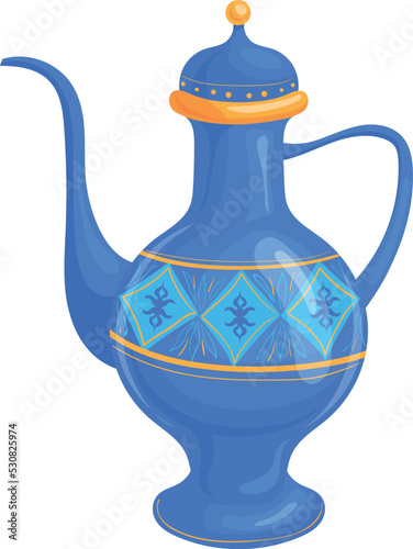 Blue ceramic jug icon. Cartoon clay pottery