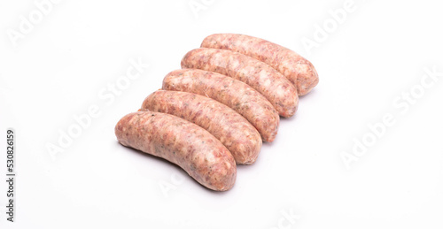 Raw white sausages, isolated. Traditional Polish meat product, Easter delicacy. A packshot photo, for package design.