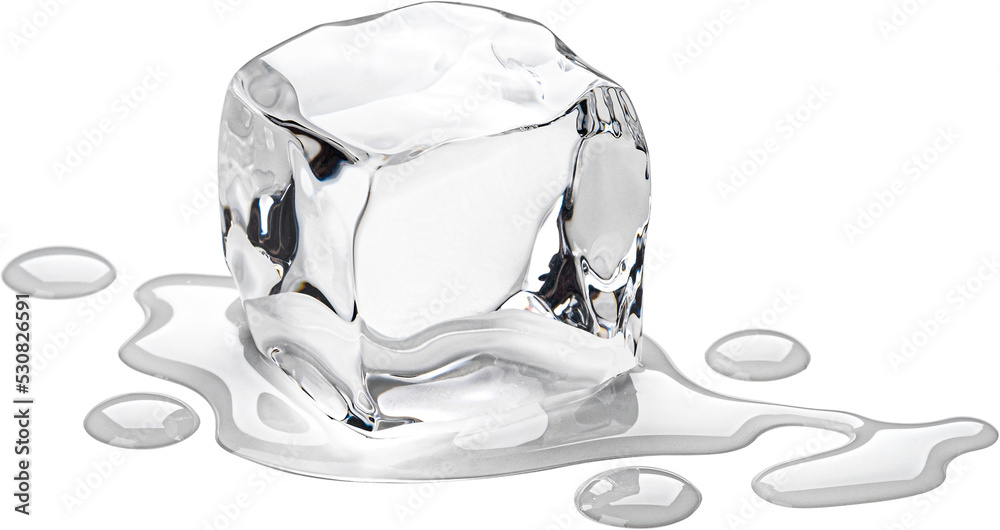 One melting ice cube isolated - obrazy, fototapety, plakaty 