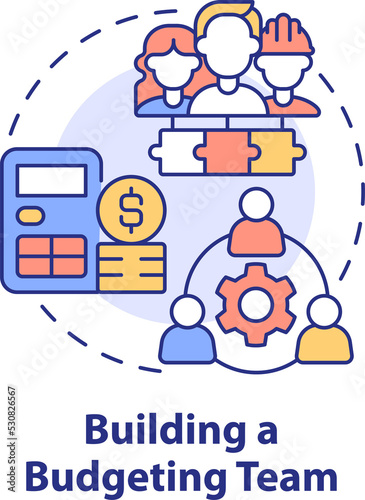 Building a budgeting team concept icon. Budget managing staff abstract idea thin line illustration. Isolated outline drawing