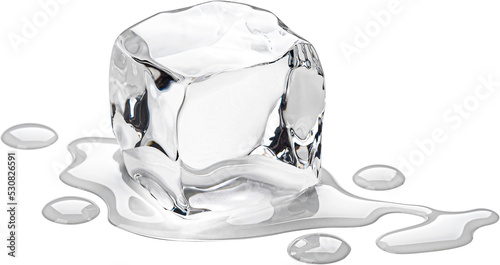 One melting ice cube isolated photo