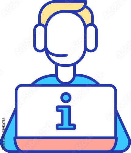 Customer support agent RGB color icon. Providing information. Customers service assistant. Call center job. Isolated vector illustration. Simple filled line drawing