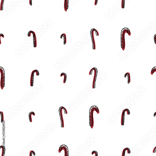 Vector seamless pattern with striped candies. Cute print for fabric, linen and pajamas, web page, scrapbooking album, gift and wrapping paper, greeting cards, cover, winter decorations, collages.