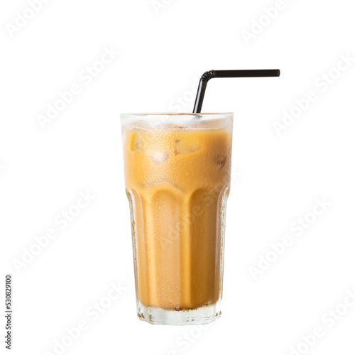 Iced of coffee cup on glass cup isolated  white background