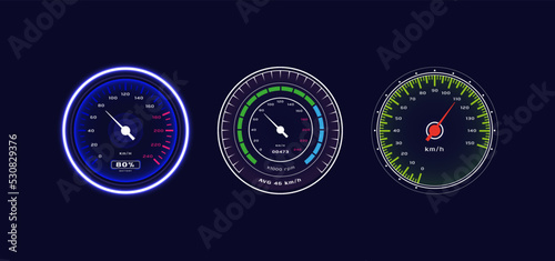Collection of speedometer gauge for automotive or transportation element design
