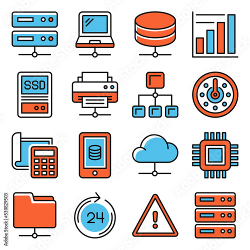 Hosting and Local Network Icons Set. Vector