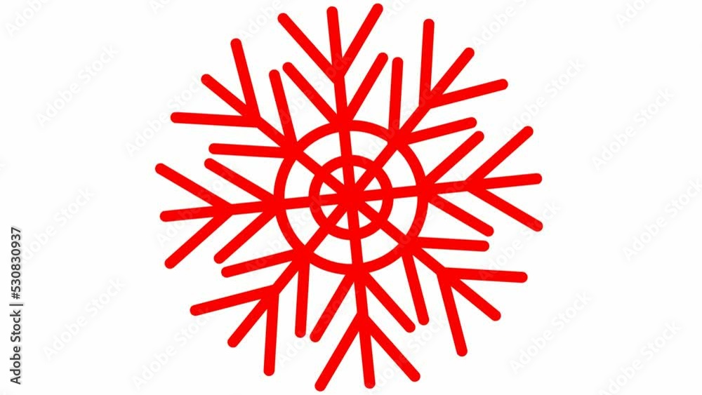 Animated red snowflake is spinning. Concept of winter, cooling, cold. Vector illustration isolated on the white background.