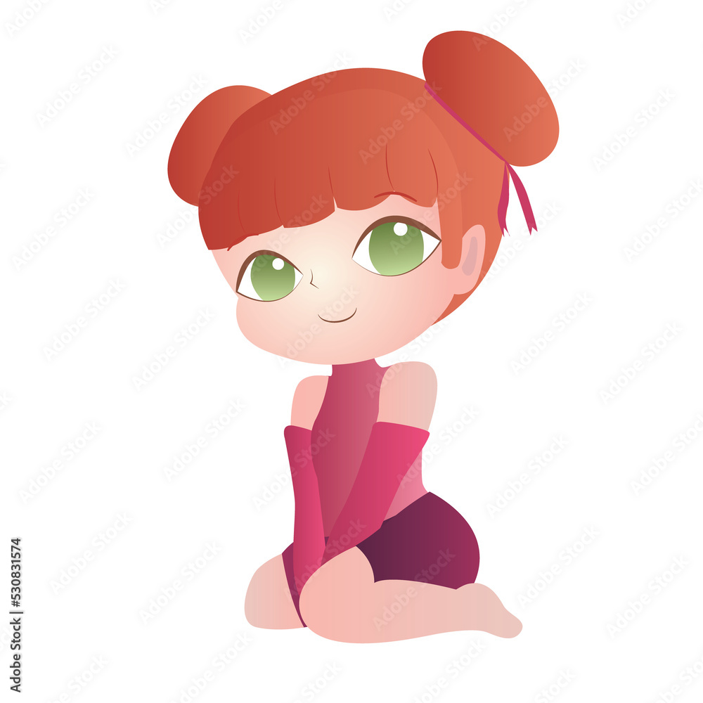 Illustration of a happy girl sitting dressed in Chinese style in pink Illustration of a happy girl sitting dressed in Chinese style in pink