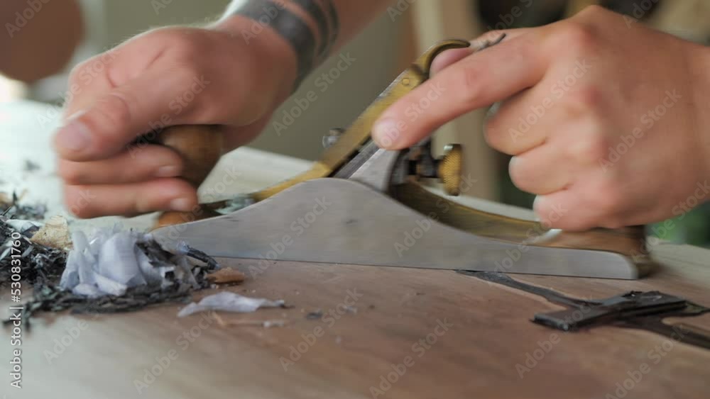 woodworker makes furniture on the workshop woodworker makes furniture on the workshop