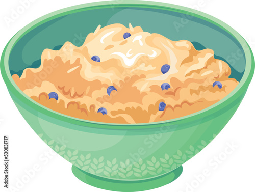 Green bowl with grain cereal. Cartoon breakfast icon