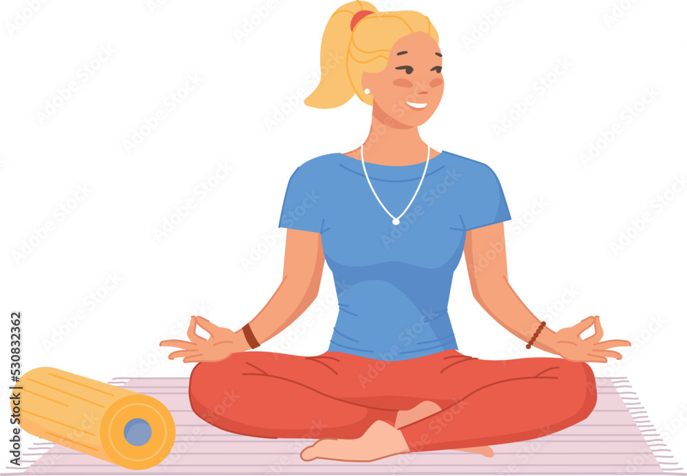 Zen practice. Woman sit on floor in lotus pose