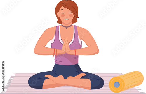 Woman doing exercise on yoga mat. Zen training