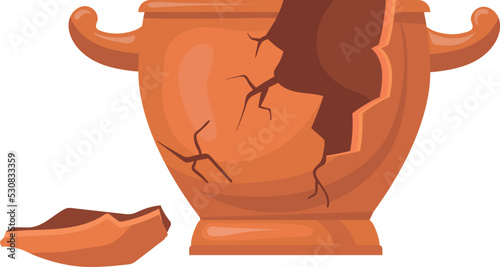 Broken clay pot. Damaged ceramics cartoon icon