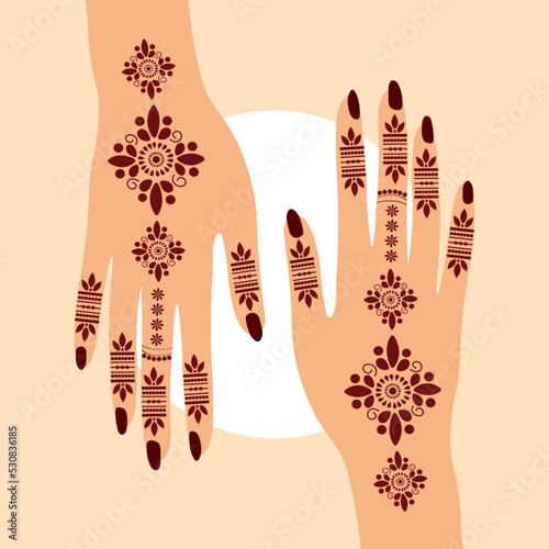 Floral Henna Mehndi Vector Hand Illustration Design, Henna Hands Vector