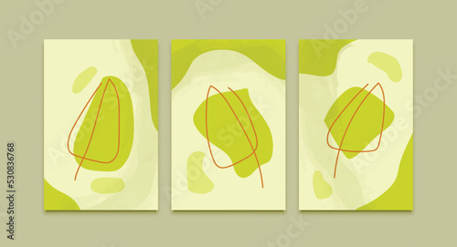 Abstract green line leaf watercolor painting background, wall decor vector art design
