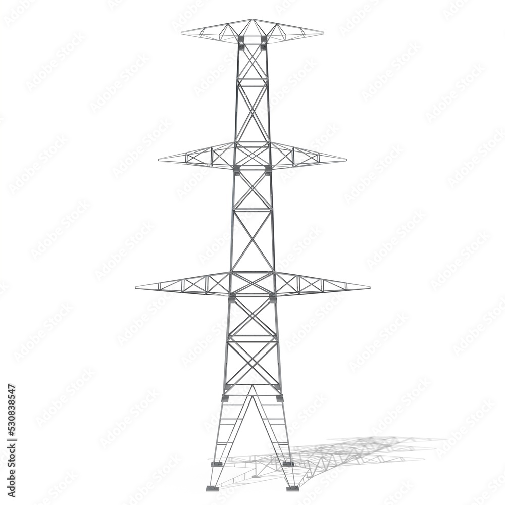 Electricity pylon, white background - 3D illustration Electricity pylon, white background - 3D illustration