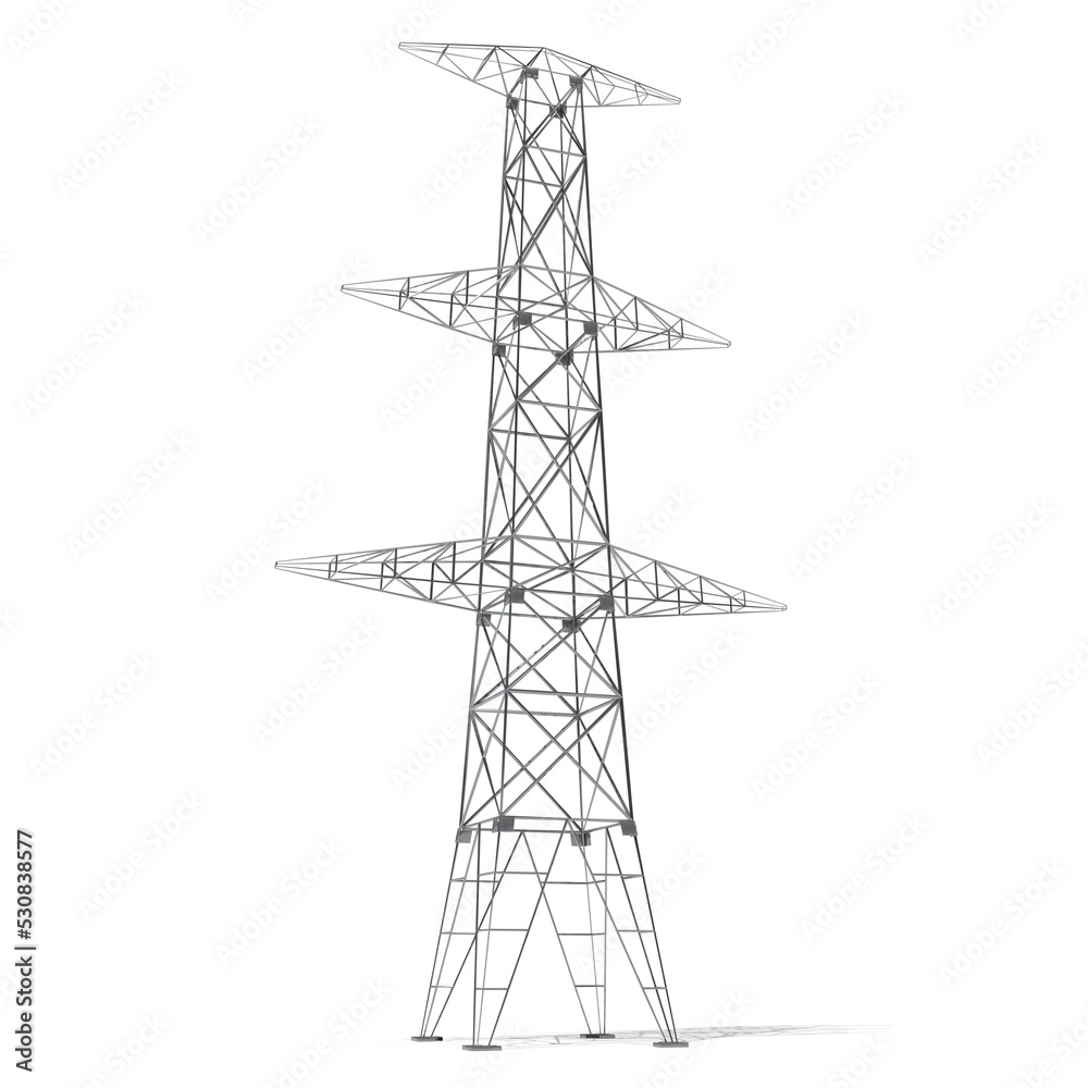 Electricity pylon, white background - 3D illustration