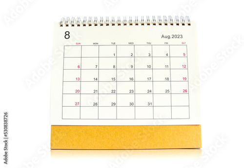 August 2023 desk calendar for planners and reminders on a white background.