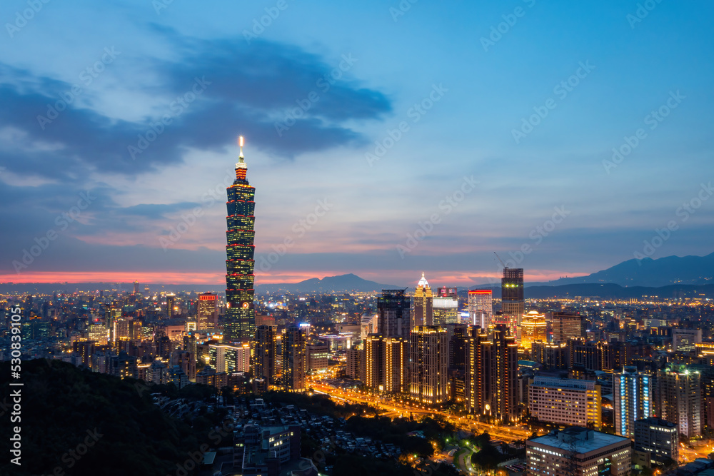 Sunset landscape of Xinyi District cityscape