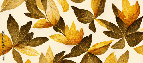 Autumn leaves pattern with exotic leaves on white background. 3D illustration