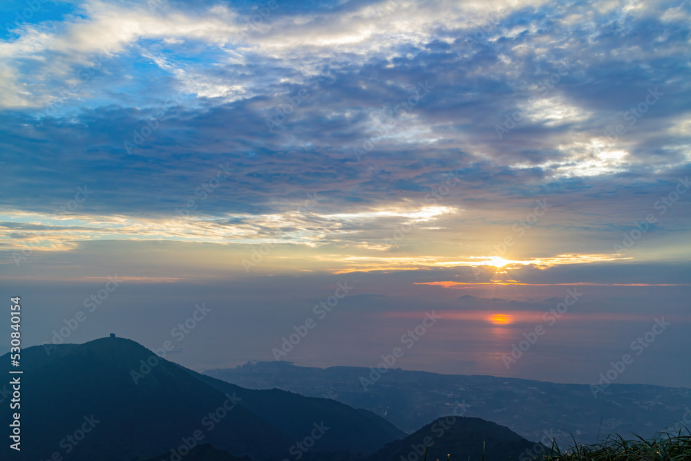 Beautiful sunset landscape from Yangmingshan National Park