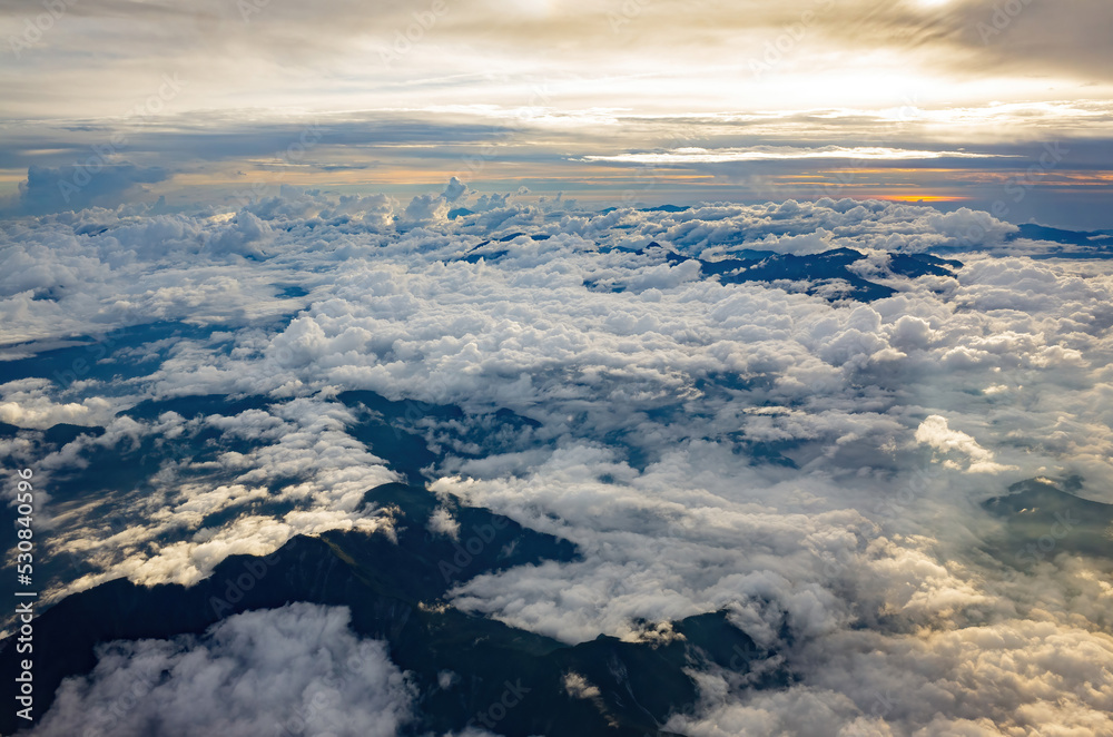 Aerial view of the clouds and mountain landscape over Taipei Aerial view of the clouds and mountain landscape over Taipei