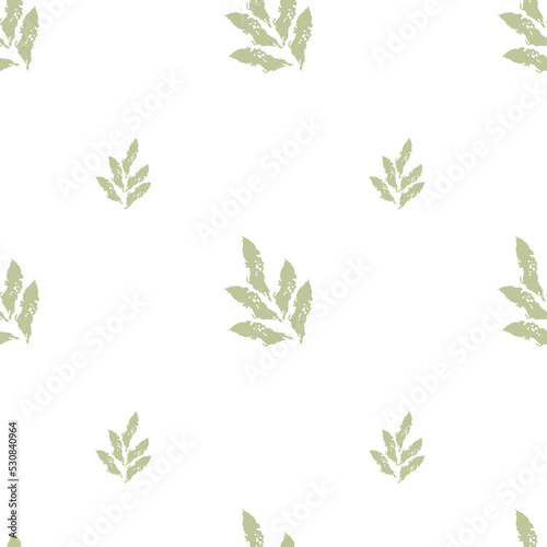 Seamless pattern green leaves. Vector fresh beauty rustic eco friendly background on white