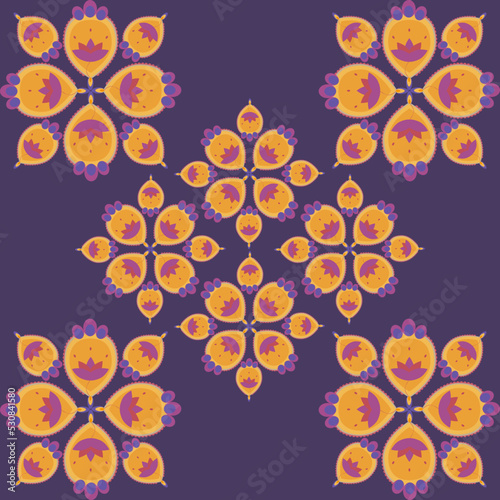 Seamless pattern. indian pattern. depicting dip bowls. pattern on purple background. vector