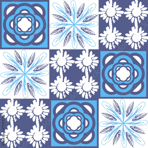 Mediterranean porcelain tiles, blue pattern for wall decoration, azulejo talavera spanish style