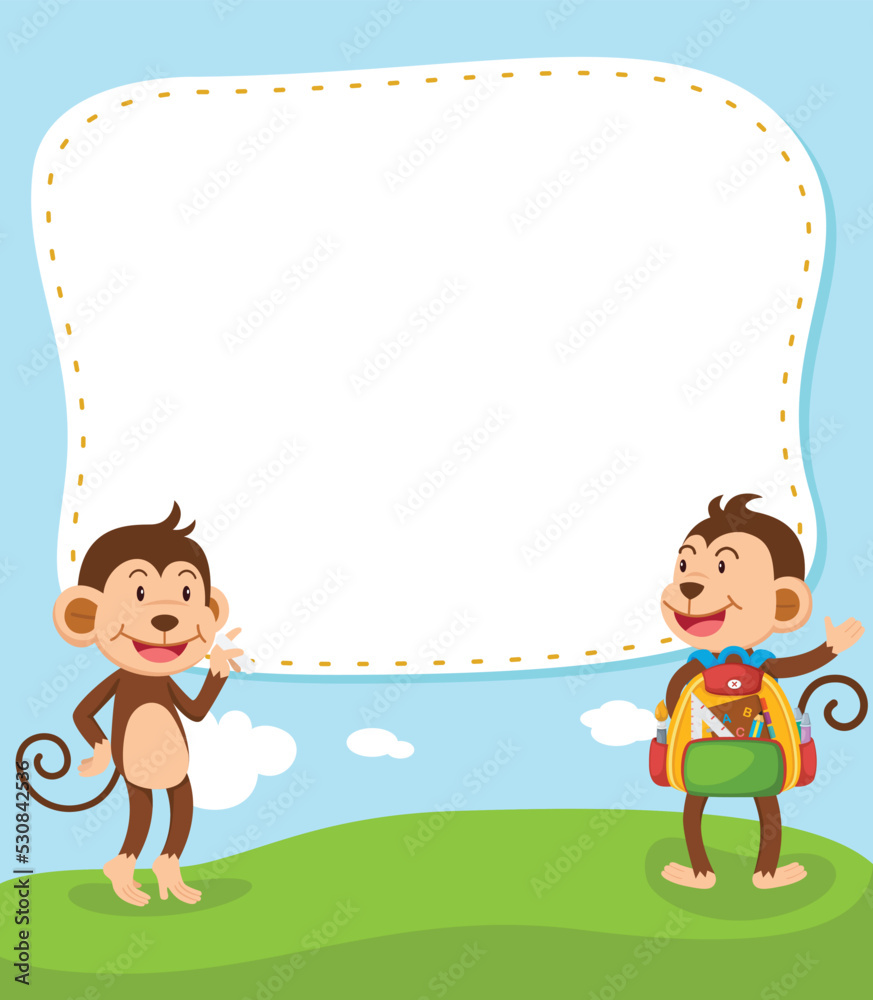 Empty banner template with two monkey illustration Empty banner template with two monkey illustration