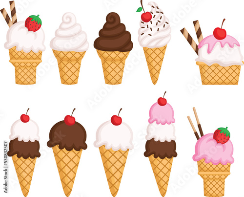 a vector of ice creams with many flavours
