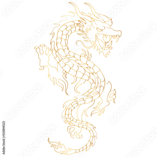 illustration of a gold dragon card, Chinese new year card with gold dragon. Rich, strong and luckky on transparent edited