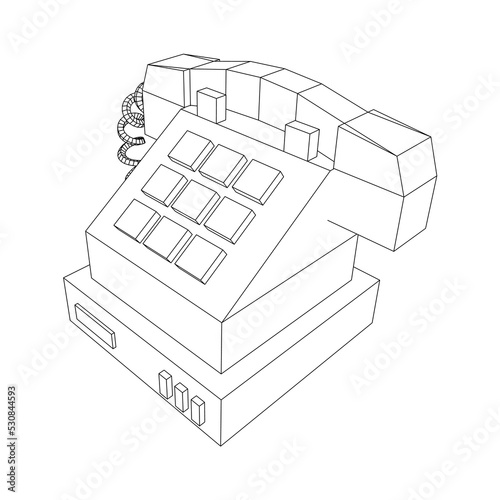 Old retro landline telephone. Wireframe vector