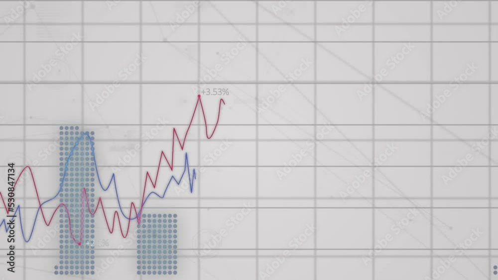 Animation of financial data processing over white background Animation of financial data processing over white background