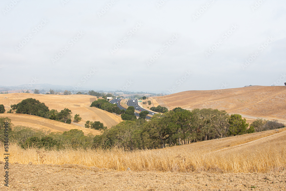 California Hills with distance road, Dry, Golden grass