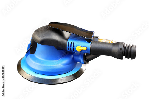 Compressed air eccentric sander. Professional workshop tools on a white background