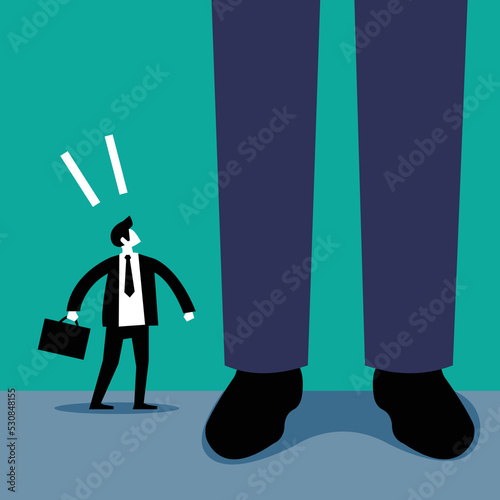 Cartoon small business man and giant business man - Big rival concept