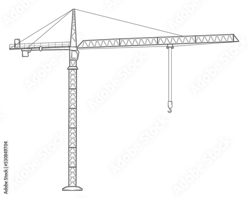 Tower crane in profile in isolate on a white background. Vector illustration.