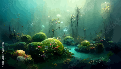 magical fantasy underwater landscape, vector