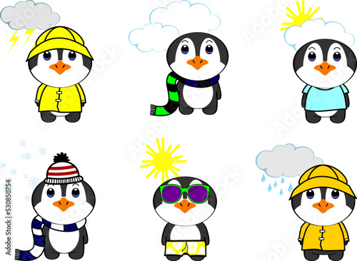 penguin weather kawaii cartoon pack collection illustration in vector format