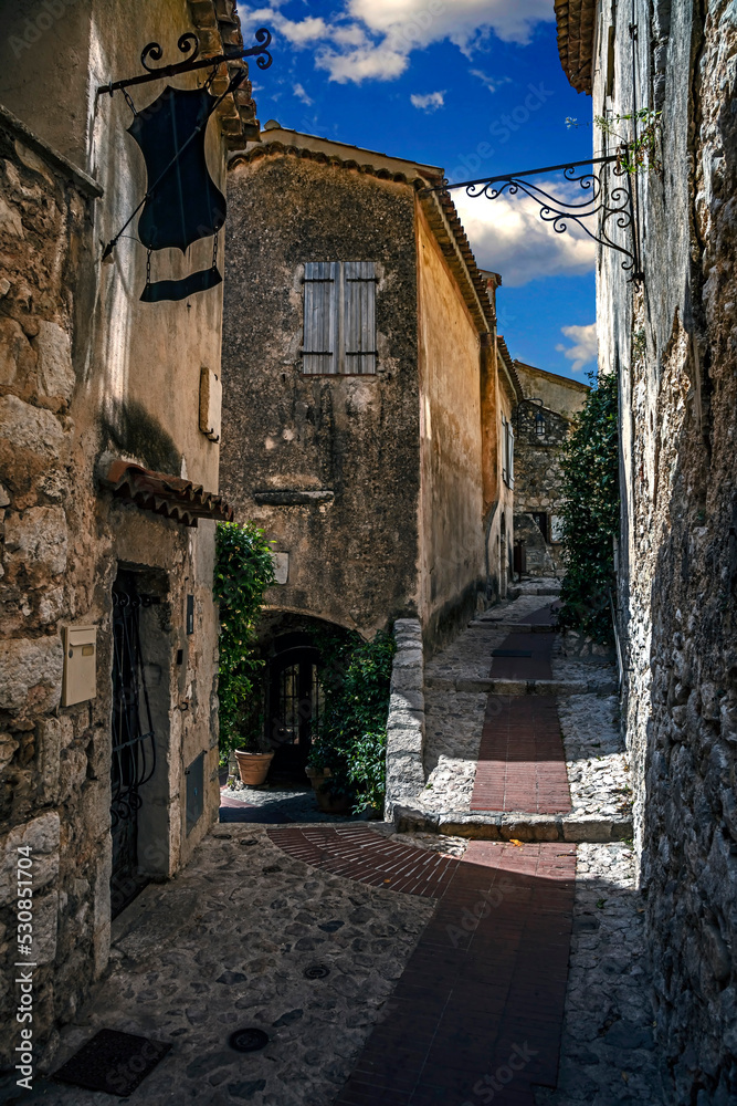 View to the old streets and houses. Old village Eze, southern France