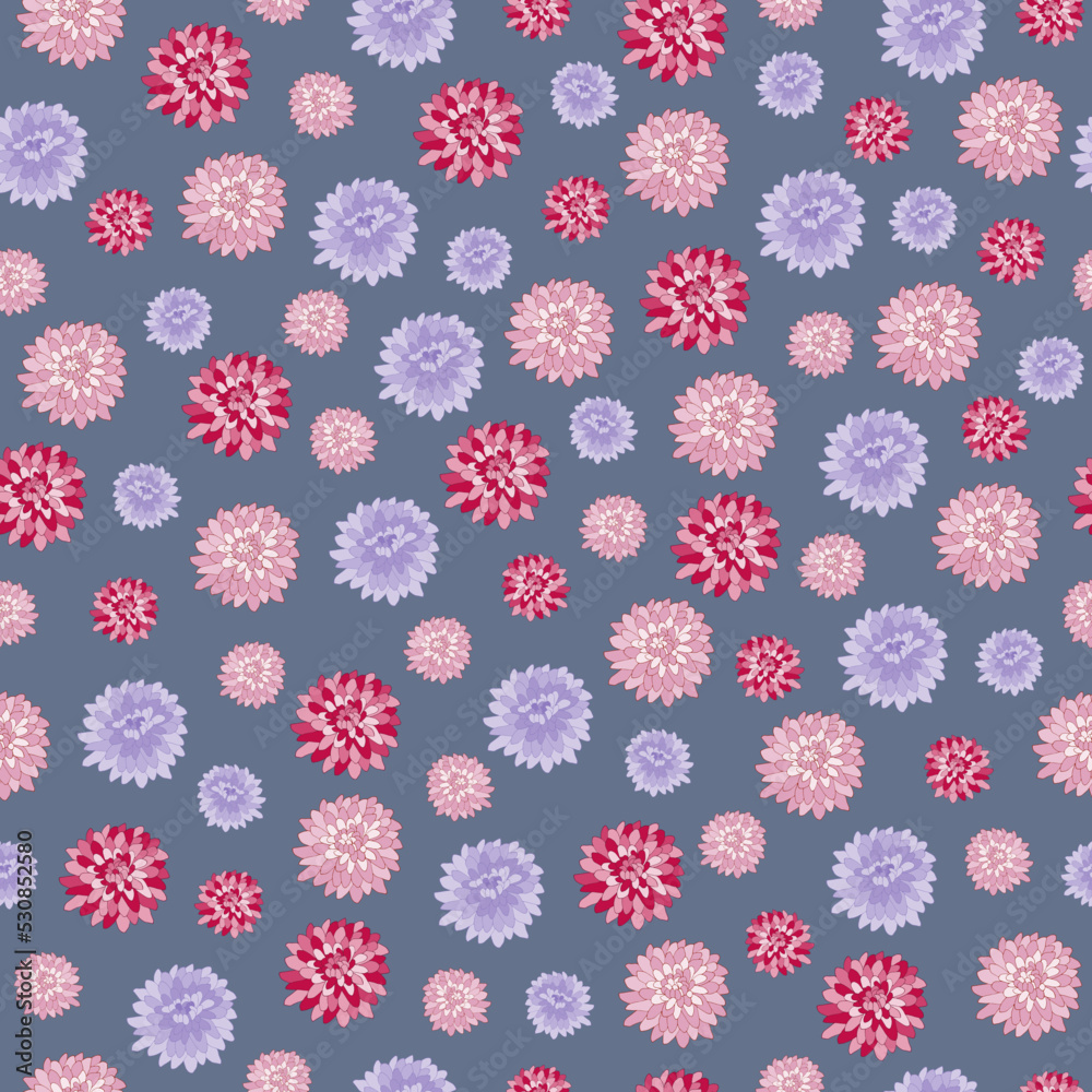 Flowers ornament on grey background. Seamless pattern for wallpaper, fabric, templates. Flowers ornament on grey background. Seamless pattern for wallpaper, fabric, templates.