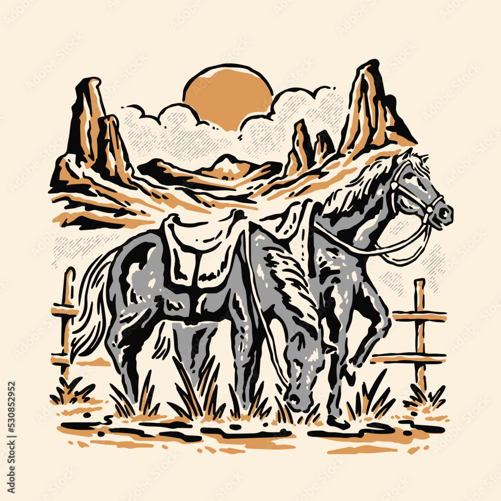Vintage horses illustration - obrazy, fototapety, plakaty 