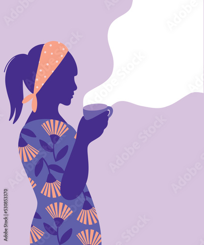 Coffee drinker silhouette. Conceptual design. Flat vector design. EPS. Morning aroma. Coffee cup. Patterns.