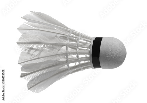 Badminton ball in fly isolated on white
