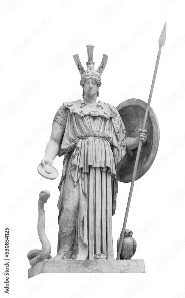 Obraz premium Ancient Greek Roman statue of goddess Athena god of wisdom and the arts historical sculpture isolated on white with clipping path