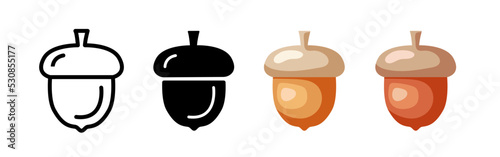 Acorn icon set. Vector clipart isolated on white background.